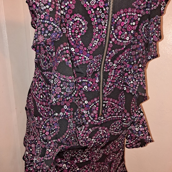 MICHAEL KORS Purple Paisley Floral Print  Cascade Ruffle Dress S Medium NWOT - Picture 6 of 8